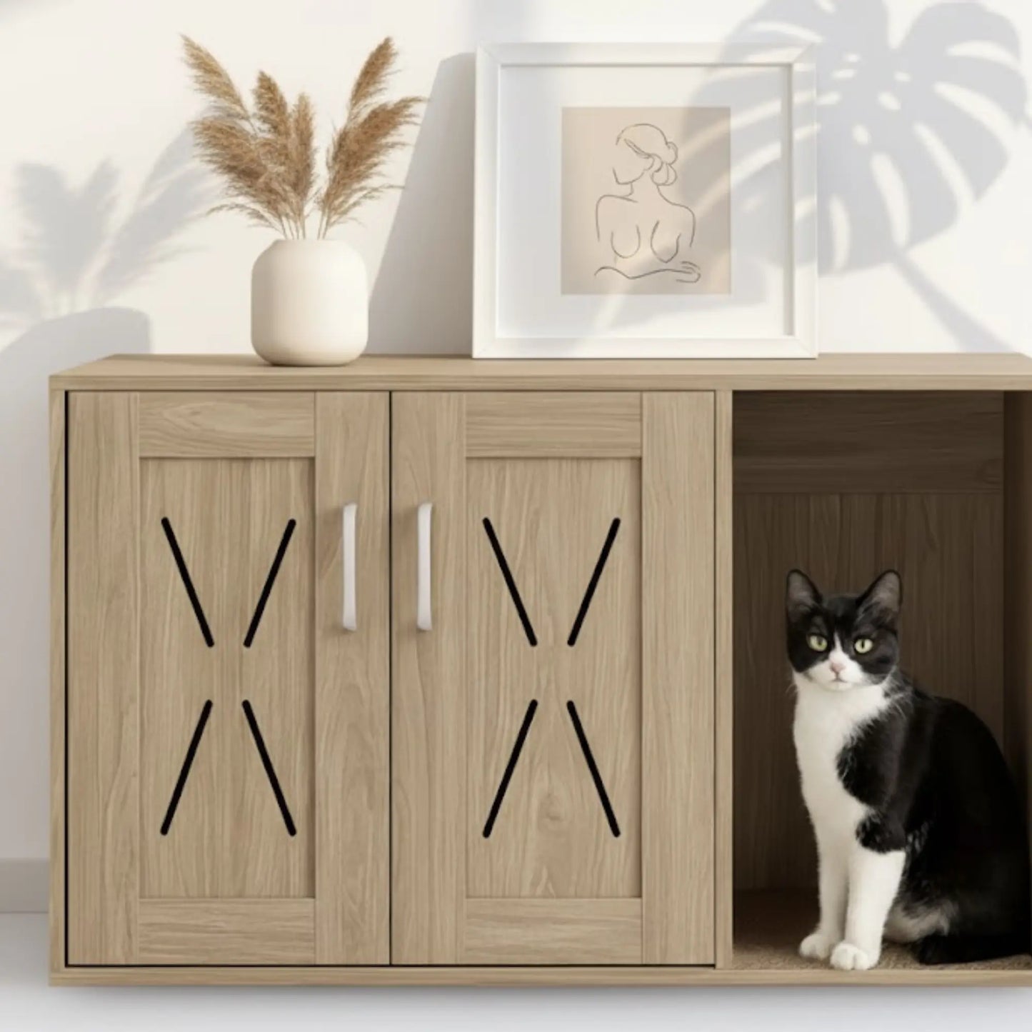 Meuble Cache Litière Chat en Bois – Design Rustique et Fonctionnel