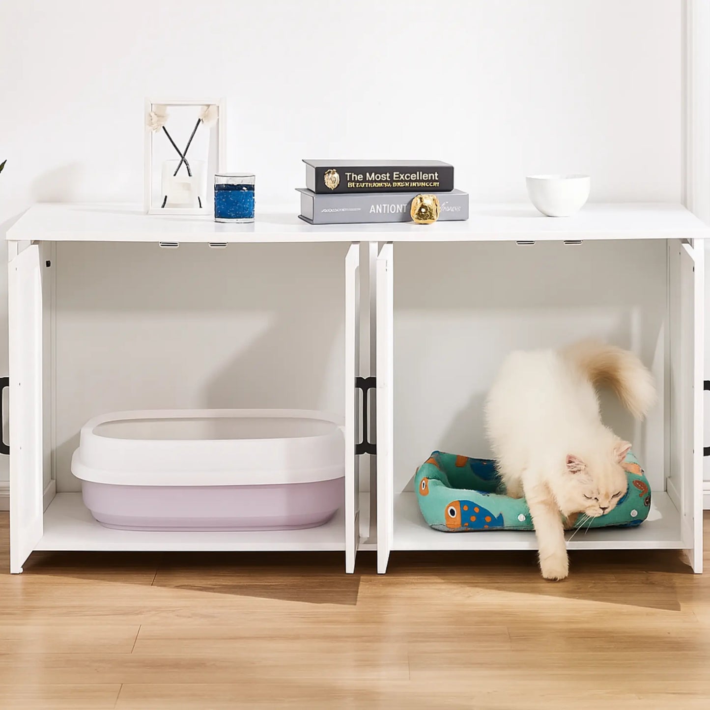 Meuble Cache Litière Chat Blanc – Banc Design Bois 2-en-1