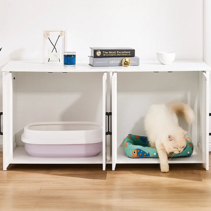 Meuble Cache Litière Chat Blanc – Banc Design Bois 2-en-1
