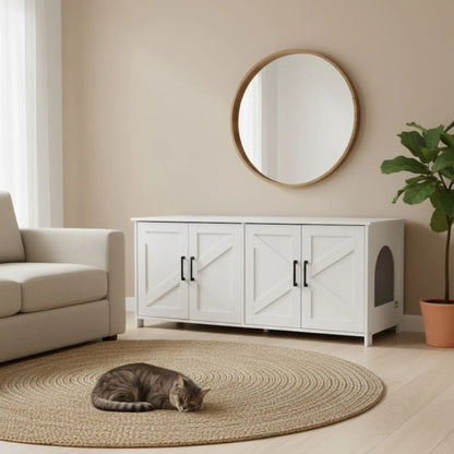 Meuble Cache Litière Chat Blanc – Banc Design Bois 2-en-1