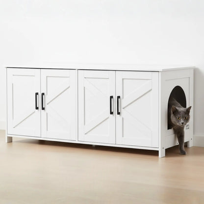 Meuble Cache Litière Chat Blanc – Banc Design Bois 2-en-1