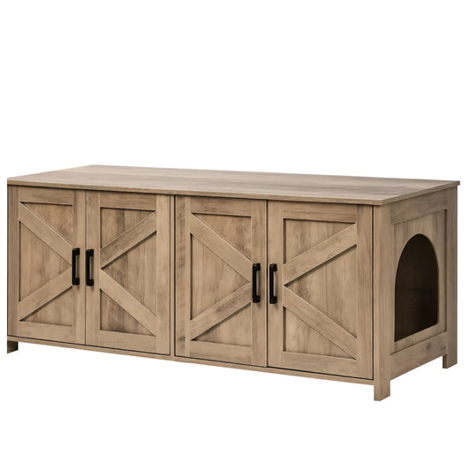 Meuble Cache Litière Chat Style Grange – Banc TV Rustique 119 cm