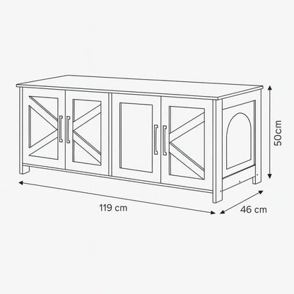 Meuble Cache Litière Chat Style Grange – Banc TV Rustique 119 cm