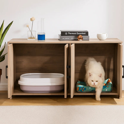 Meuble Cache Litière Chat Style Grange – Banc TV Rustique 119 cm