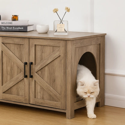 Meuble Cache Litière Chat Style Grange – Banc TV Rustique 119 cm