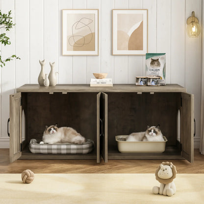 Meuble Cache Litière Chat Style Grange – Banc TV Rustique 119 cm