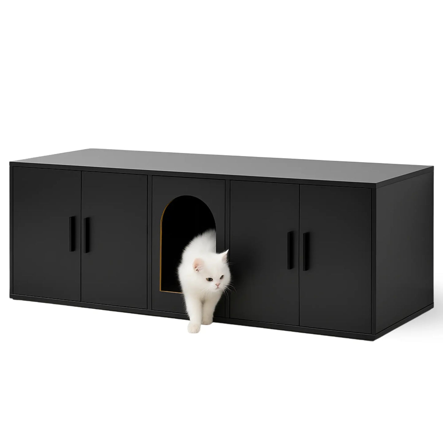 Meuble Cache-Litière XXL pour Chat – Design Banc TV Moderne – Entrée Discrète & Rangements Fermés