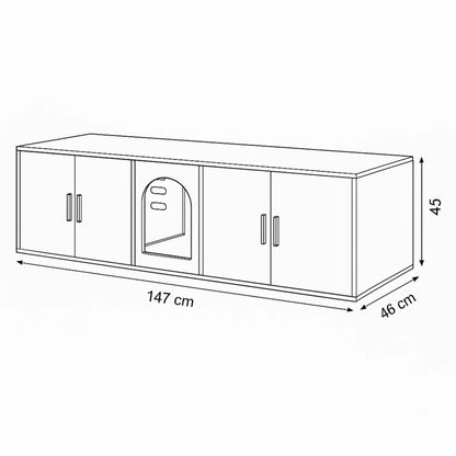 Meuble Cache-Litière XXL pour Chat – Design Banc TV Moderne – Entrée Discrète & Rangements Fermés
