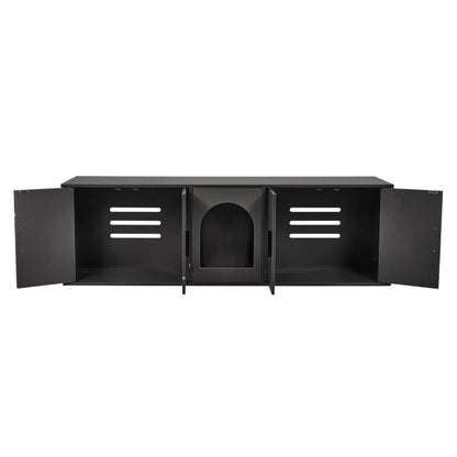 Meuble Cache-Litière XXL pour Chat – Design Banc TV Moderne – Entrée Discrète & Rangements Fermés