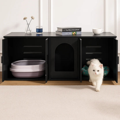 Meuble Cache-Litière XXL pour Chat – Design Banc TV Moderne – Entrée Discrète & Rangements Fermés