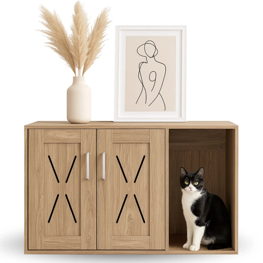 Meuble Cache Litière Chat en Bois – Design Rustique et Fonctionnel