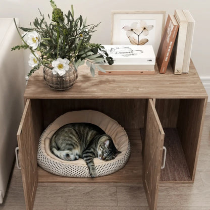 Meuble Cache Litière Chat en Bois – Design Rustique et Fonctionnel