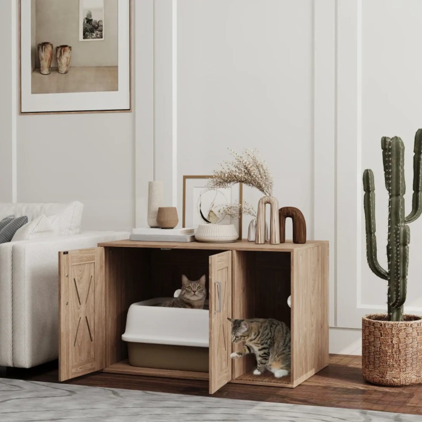 Meuble Cache Litière Chat en Bois – Design Rustique et Fonctionnel