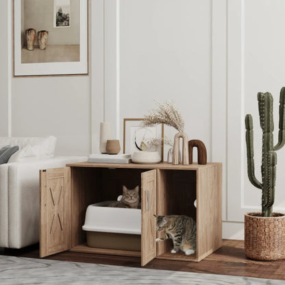 Meuble Cache Litière Chat en Bois – Design Rustique et Fonctionnel