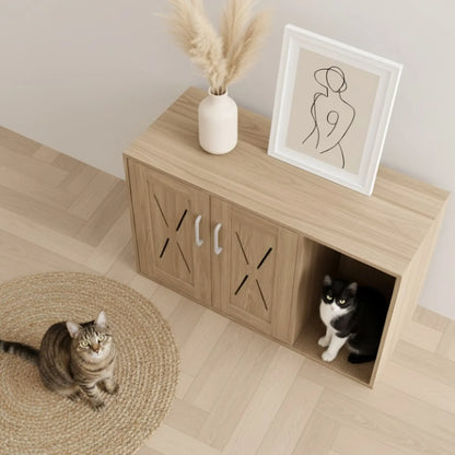Meuble Cache Litière Chat en Bois – Design Rustique et Fonctionnel