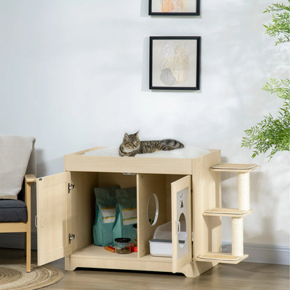 Meuble Cache Litière Chat avec Griffoir et Plateformes – Design Bois Moderne