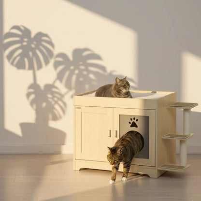 Meuble Cache Litière Chat avec Griffoir et Plateformes – Design Bois Moderne