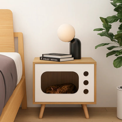 Niche TV pour Chat avec Coussin – Meuble Design Bois Scandinave