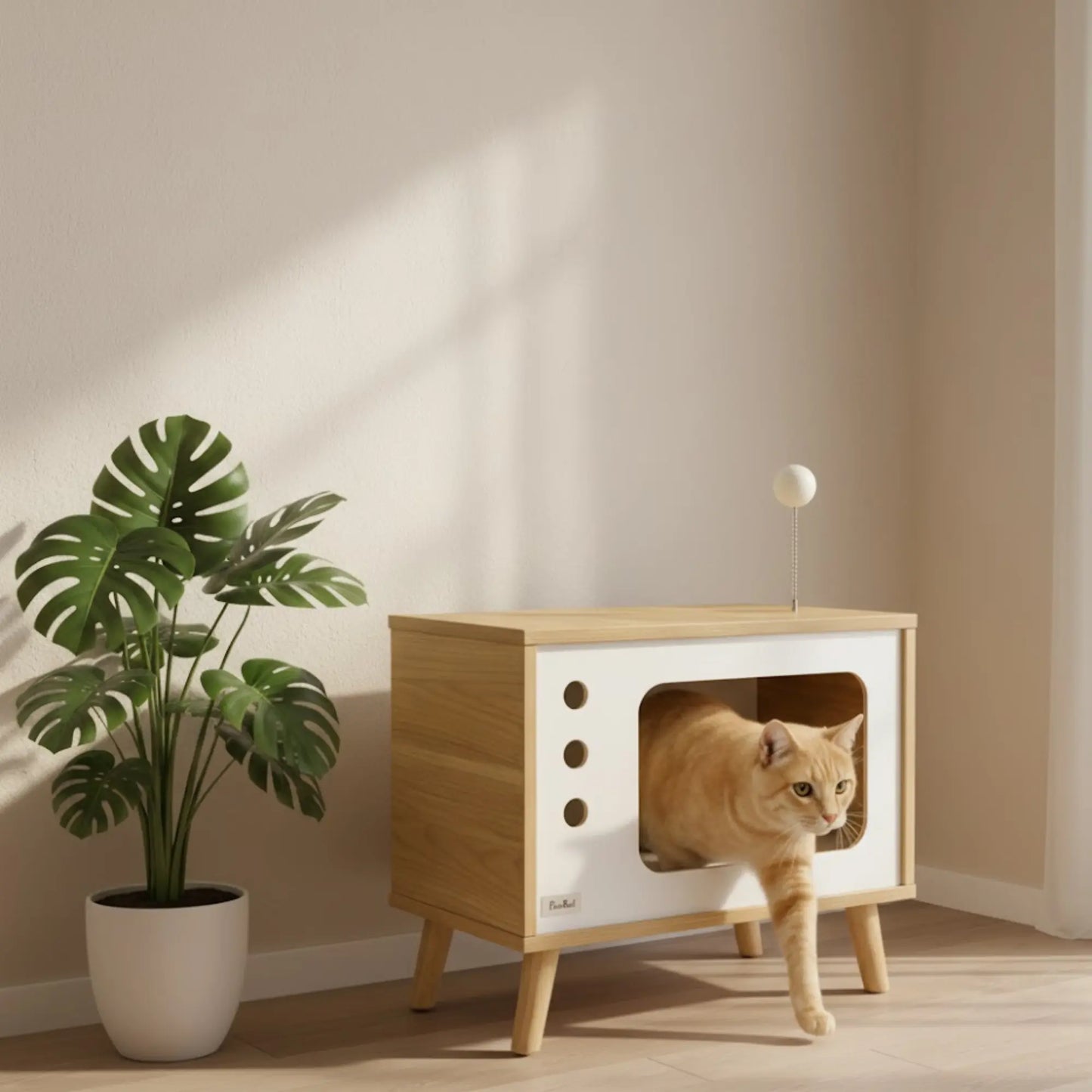 Niche TV pour Chat avec Coussin – Meuble Design Bois Scandinave