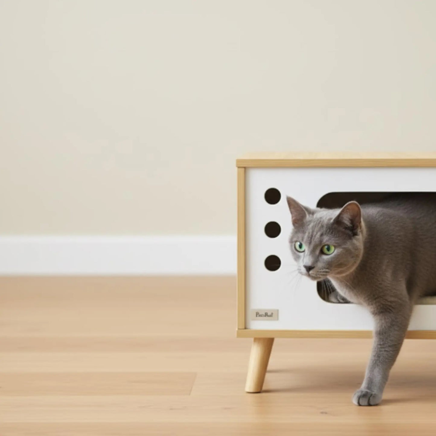 Niche TV pour Chat avec Coussin – Meuble Design Bois Scandinave