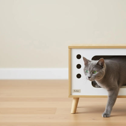 Niche TV pour Chat avec Coussin – Meuble Design Bois Scandinave