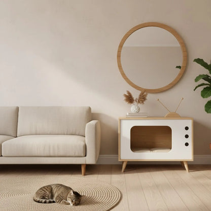 Niche TV pour Chat avec Coussin – Meuble Design Bois Scandinave