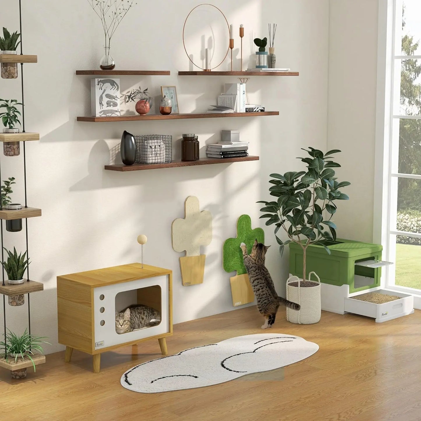 Niche TV pour Chat avec Coussin – Meuble Design Bois Scandinave