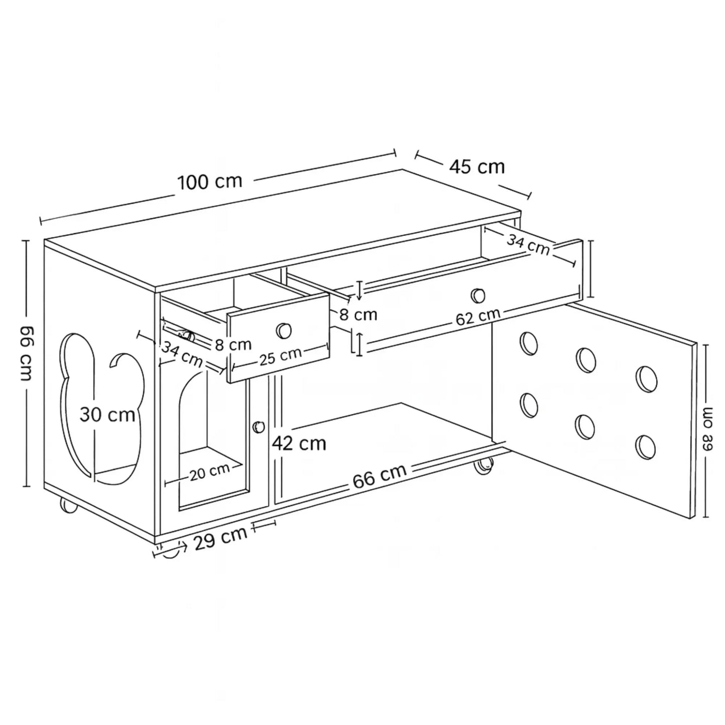 Meuble cache-litière avec roulettes – Armoire design en bois clair avec rangements intégrés