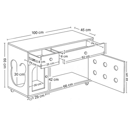 Meuble cache-litière avec roulettes – Armoire design en bois clair avec rangements intégrés