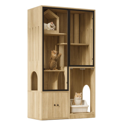 Armoire pour chat multifonction – Aire de jeu, griffoir et maison de toilette intégrée