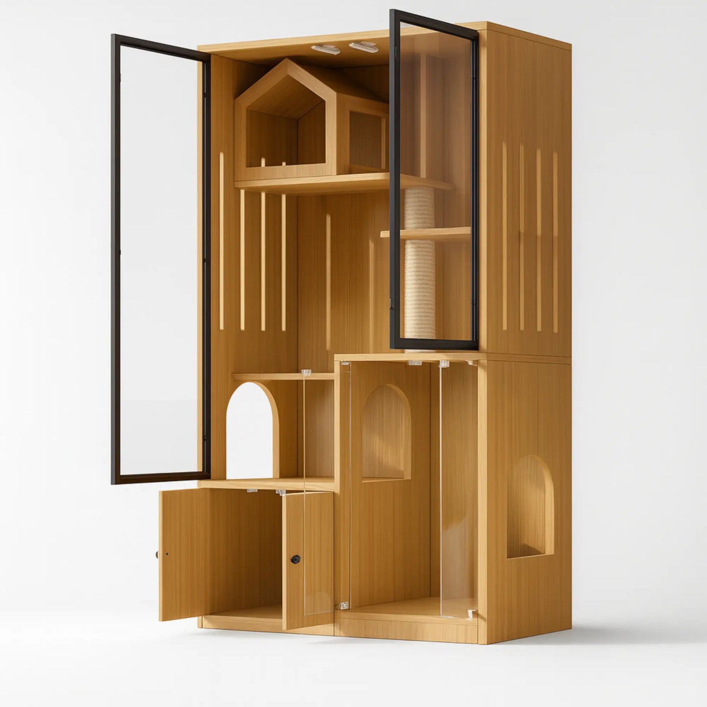Armoire pour chat multifonction – Aire de jeu, griffoir et maison de toilette intégrée