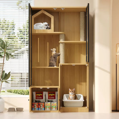 Armoire pour chat multifonction – Aire de jeu, griffoir et maison de toilette intégrée
