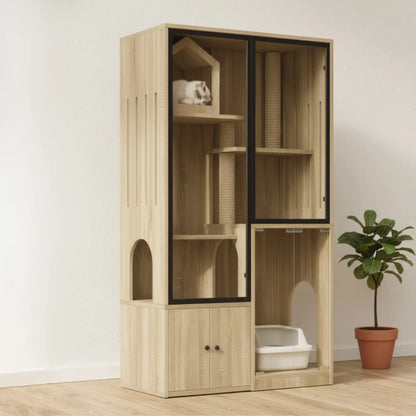 Armoire pour chat multifonction – Aire de jeu, griffoir et maison de toilette intégrée