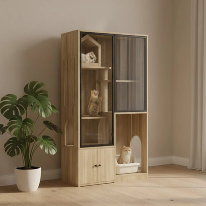 Armoire pour chat multifonction – Aire de jeu, griffoir et maison de toilette intégrée