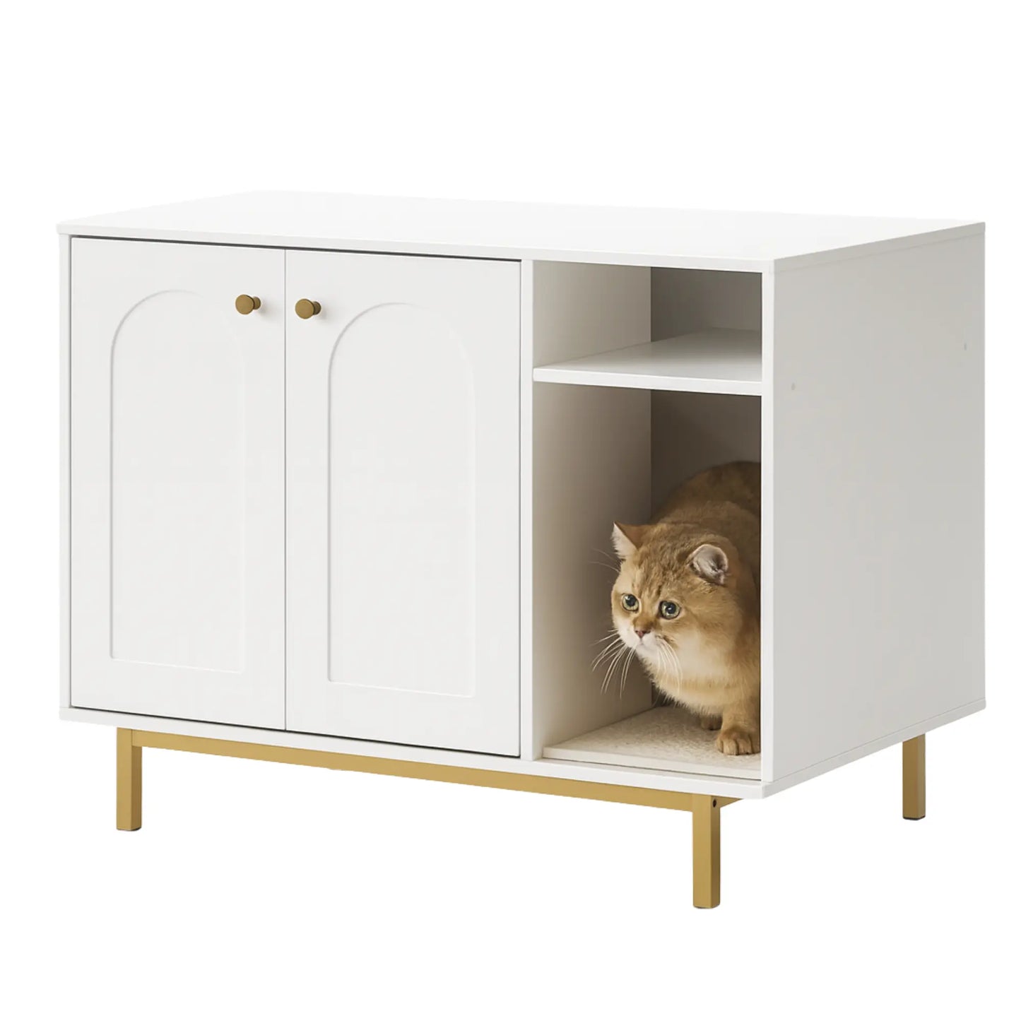 Meuble cache-litière pour chat – Armoire design blanche avec espace ouvert
