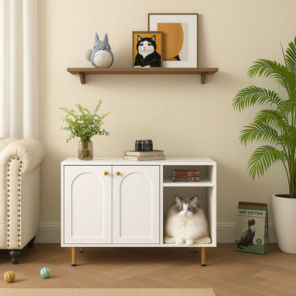 Meuble cache-litière pour chat – Armoire design blanche avec espace ouvert