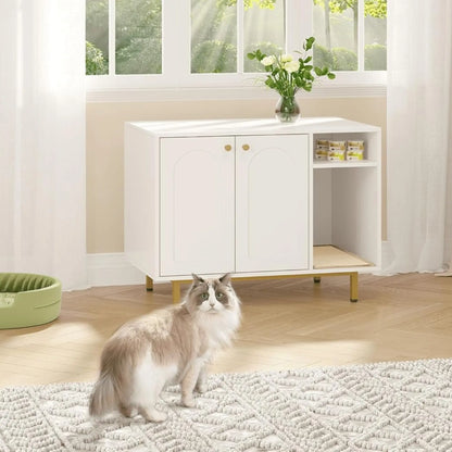 Meuble cache-litière pour chat – Armoire design blanche avec espace ouvert