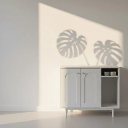 Meuble cache-litière pour chat – Armoire design blanche avec espace ouvert