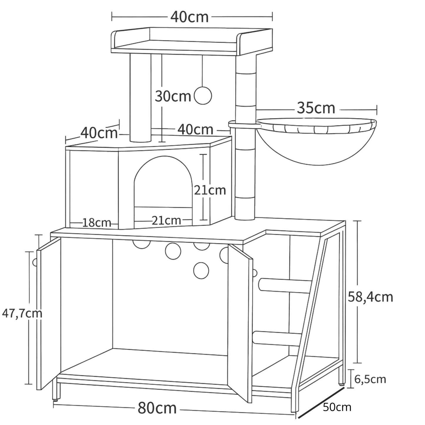 Arbre à chat multifonction 3-en-1 – Armoire, griffoir et aire de jeu avec hamac intégré