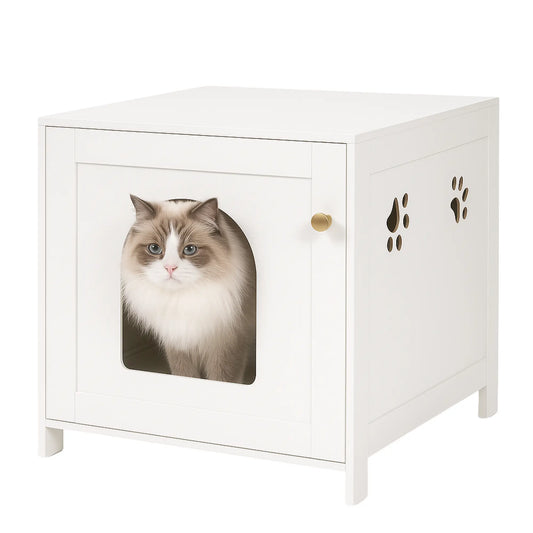 Meuble cache-litière pour chat – Table d’appoint blanche design & pratique