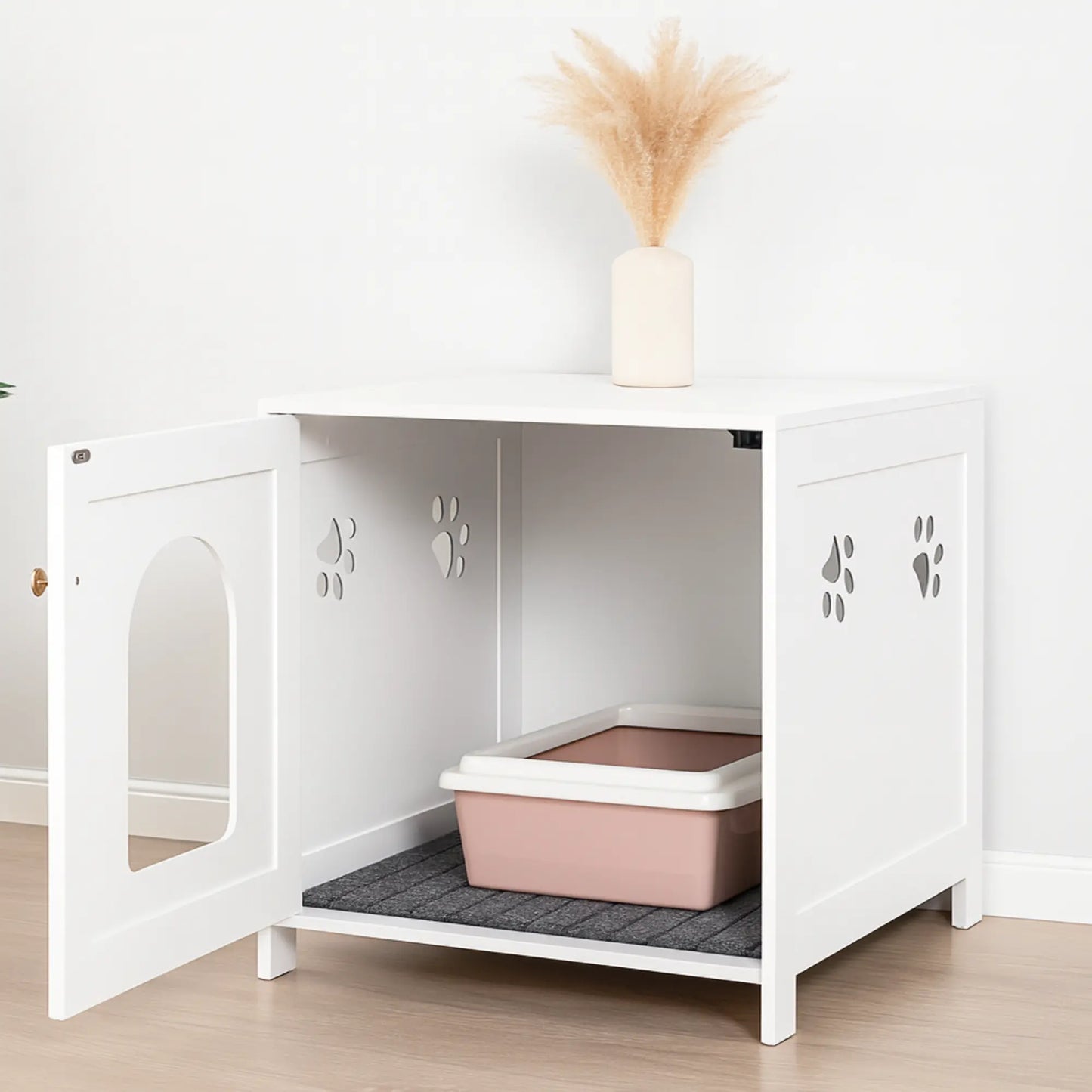 Meuble cache-litière pour chat – Table d’appoint blanche design & pratique