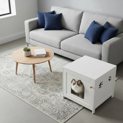 Meuble cache-litière pour chat – Table d’appoint blanche design & pratique
