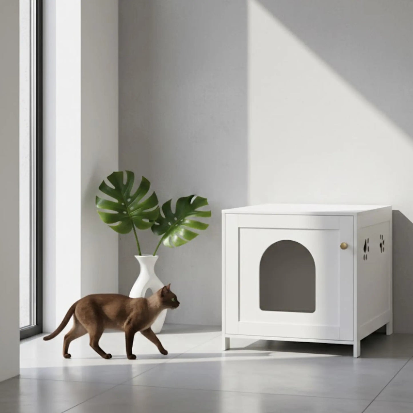 Meuble cache-litière pour chat – Table d’appoint blanche design & pratique