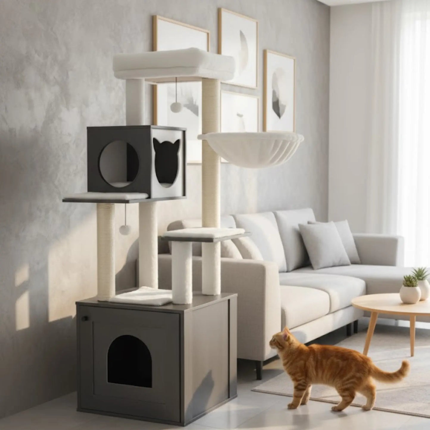 Meuble 2-en-1 chat – Arbre à chat avec cache-litière intégré