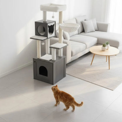 Meuble 2-en-1 chat – Arbre à chat avec cache-litière intégré