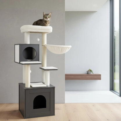 Meuble 2-en-1 chat – Arbre à chat avec cache-litière intégré