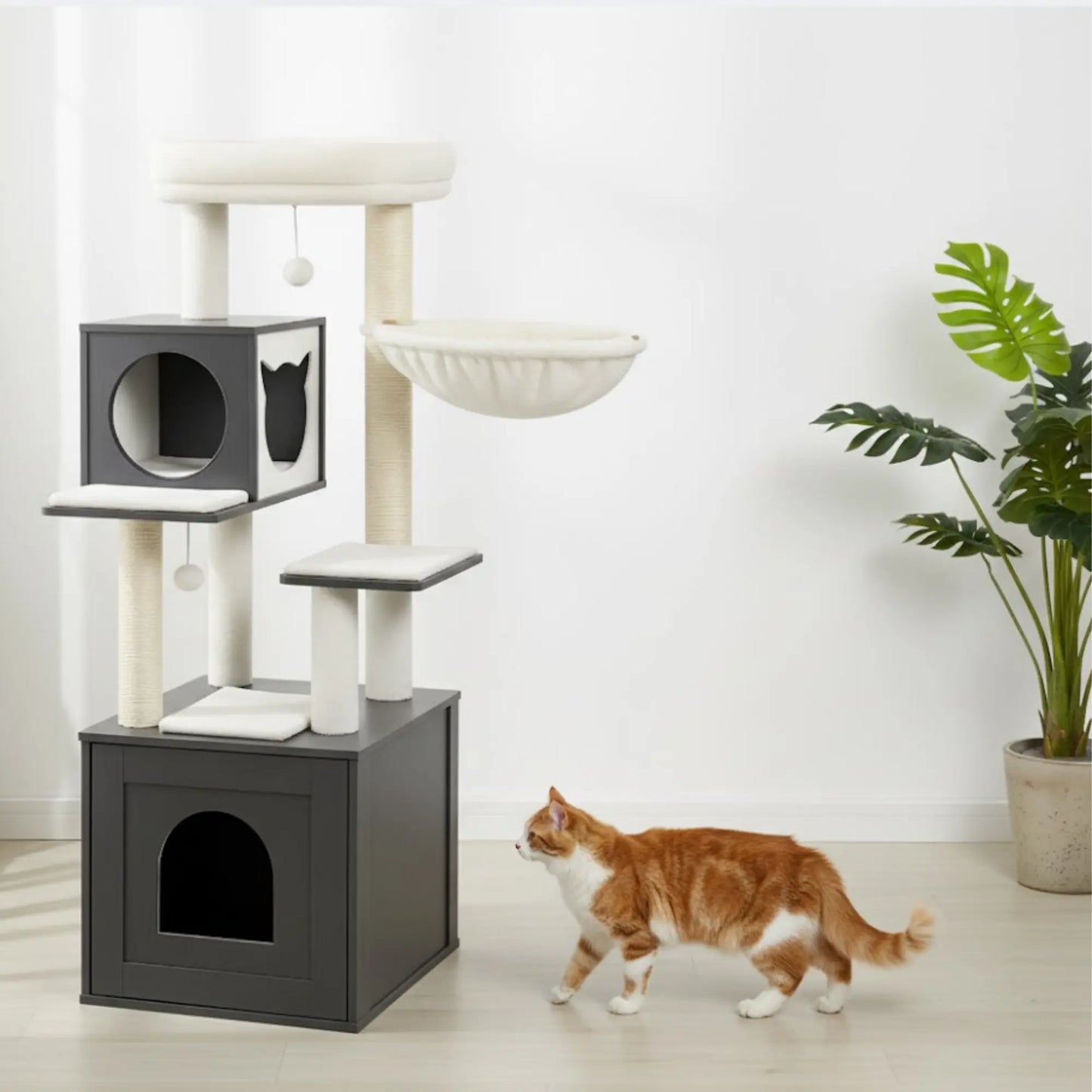 Meuble 2-en-1 chat – Arbre à chat avec cache-litière intégré