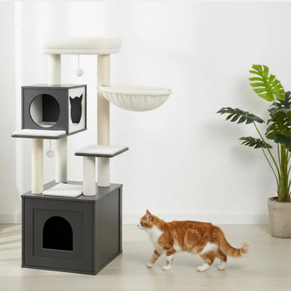 Meuble 2-en-1 chat – Arbre à chat avec cache-litière intégré