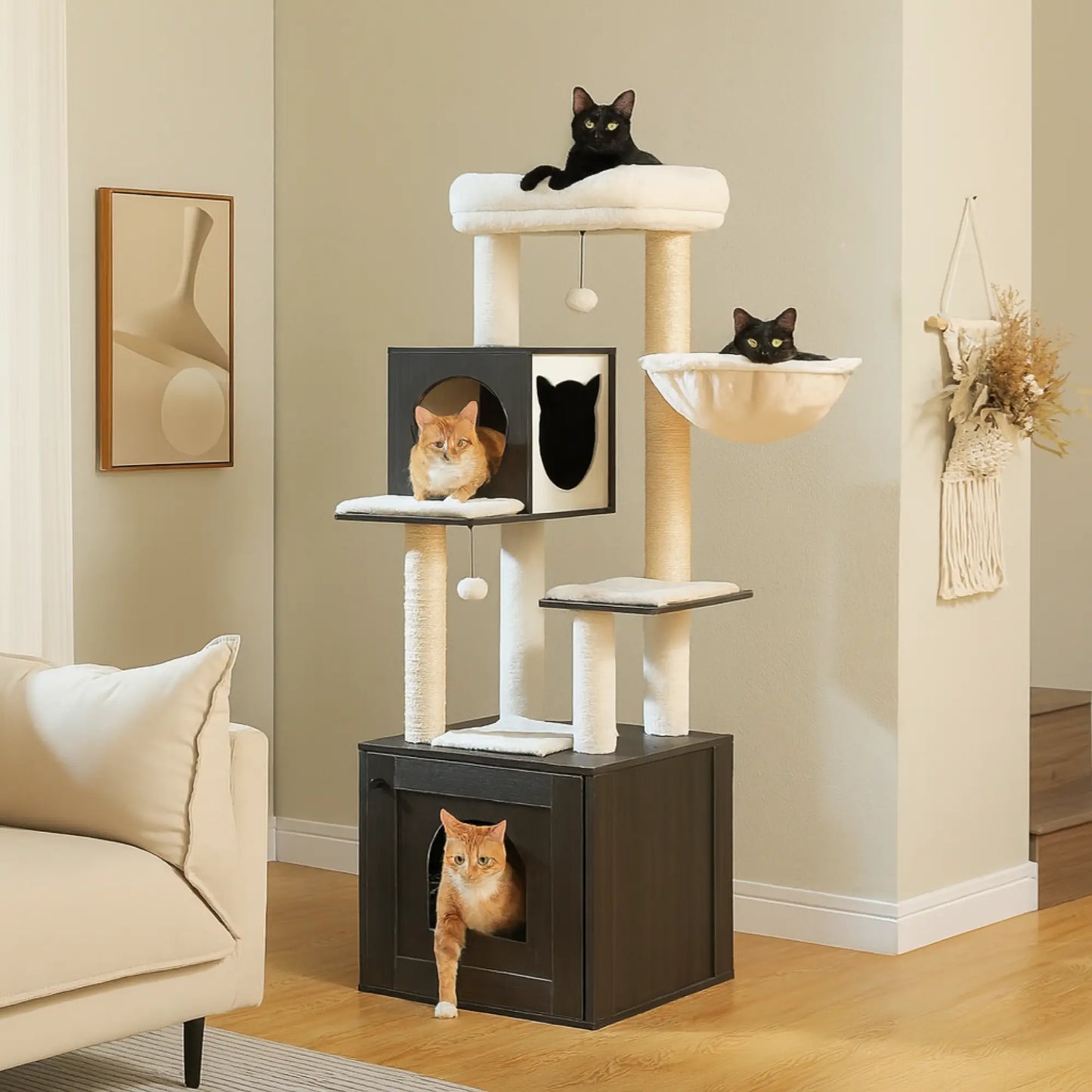 Meuble 2-en-1 chat – Arbre à chat avec cache-litière intégré