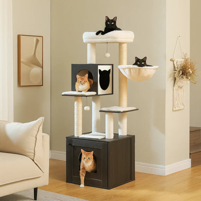 Meuble 2-en-1 chat – Arbre à chat avec cache-litière intégré